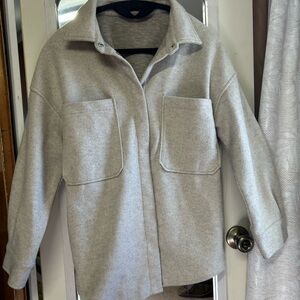 Beige/Gray Button-Up Jacket